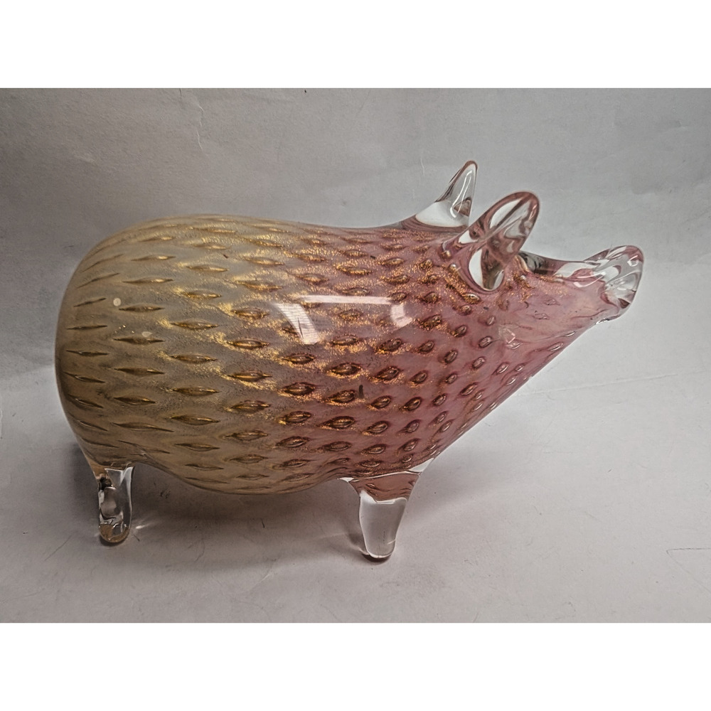 Fratelli Toso Murano VTG Opal Pink White Gold Flecks Bubbles Italian Art Glass